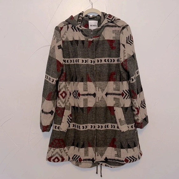 BB DAKOTA Navajo Aztec Blanket Print Wool Mix Coat EUC L - Picture 1 of 4